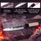 Caracteristici cuțit Utility Tsuchime: oțel forjat, 59 HRC, ferulă corn de bou