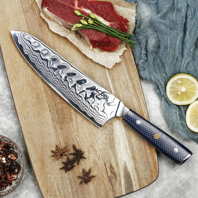 Cuțitul bucătarului, cuțitul pentru profesioniști, oțel damasc, mâner rășină model fagure, 20 cm (C15) - DACOBI.ro