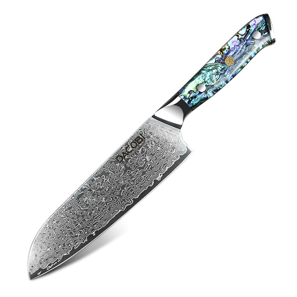 Cuțit Santoku, cuțit pentru legume, oțel damasc, mâner rășină, 18 cm (C23) - DACOBI.ro