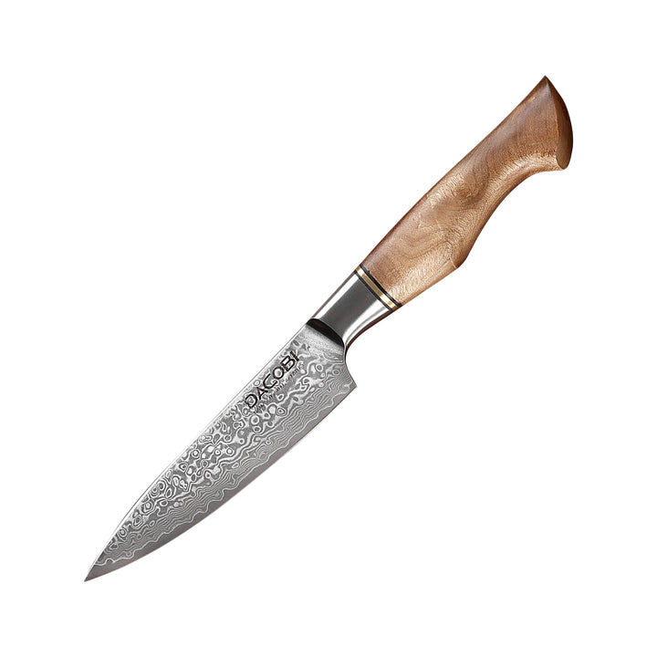 Cuțit universal cu mâner de lemn Sycamore Wood, oțel damasc, 13 cm (C32) - DACOBI.ro