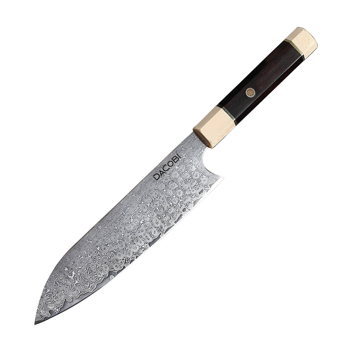 Cuțit Santoku, mâner lemn de trandafir octogonal, oțel damasc, 20.5 cm (C12) - DACOBI.ro