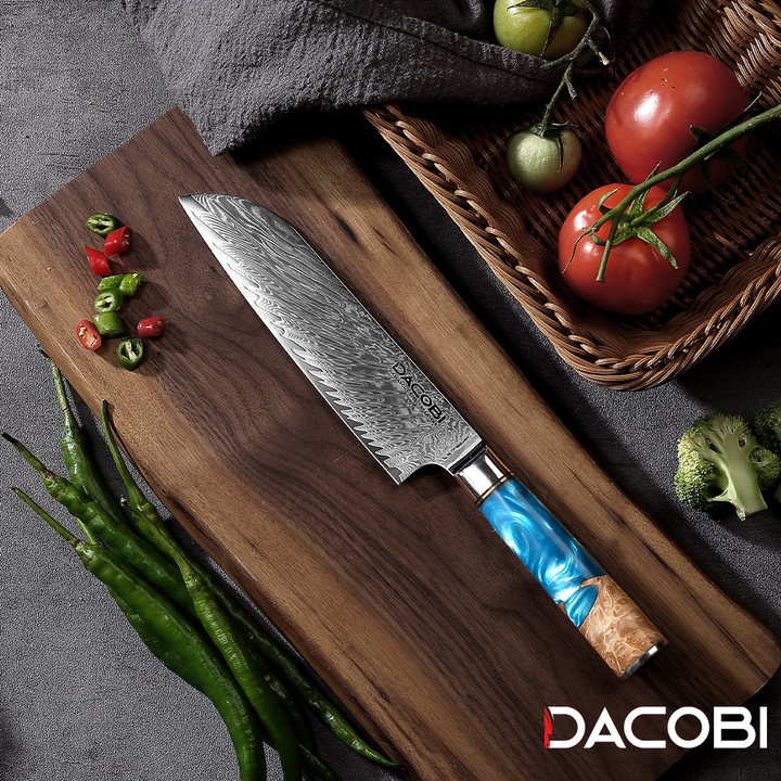 Cuțit Santoku, cuțit bucătari, oțel damasc, mâner compozit, 17.7 cm (C3) - DACOBI.ro