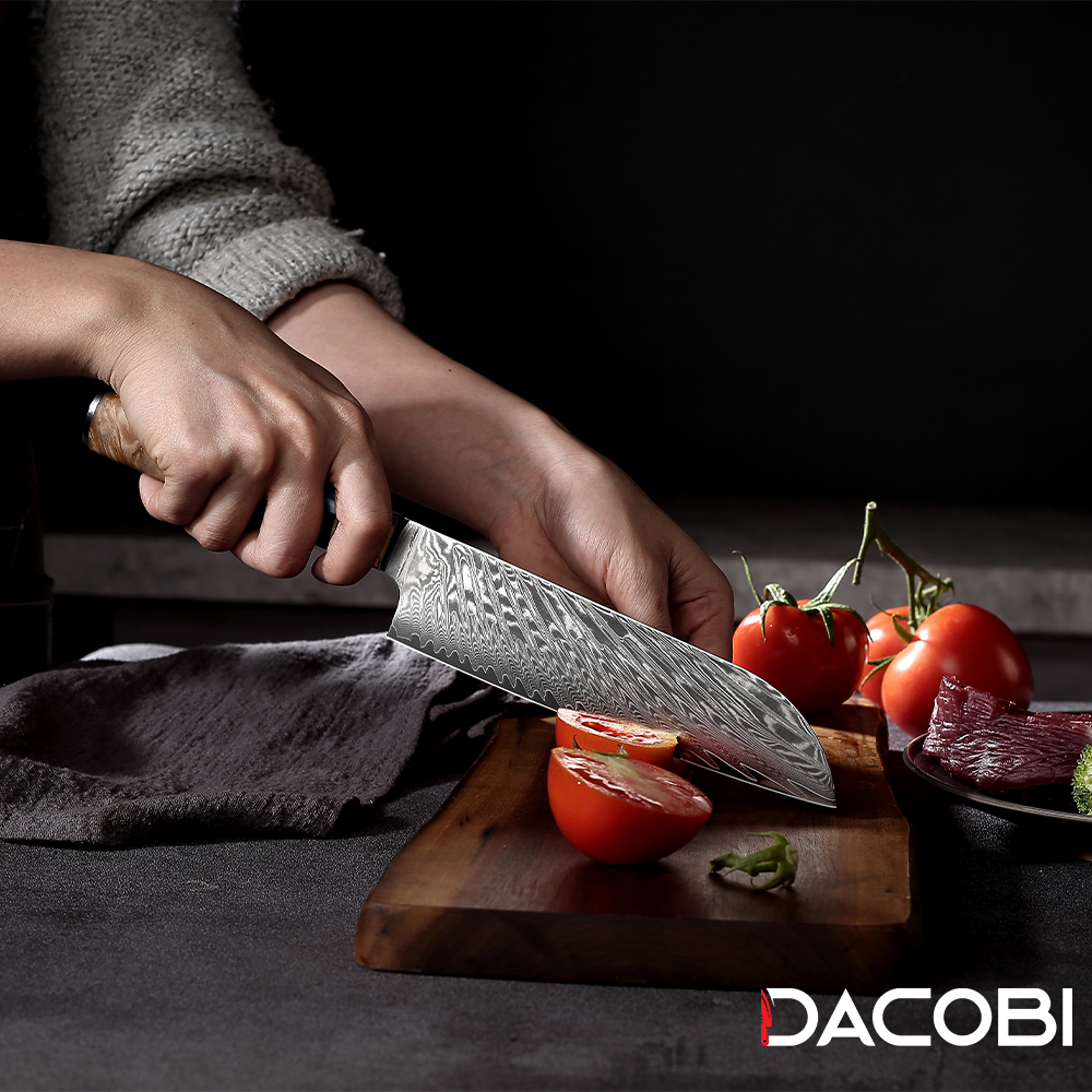 Cuțit Santoku, cuțit bucătari, oțel damasc, mâner compozit, 17.7 cm (C3) - DACOBI.ro
